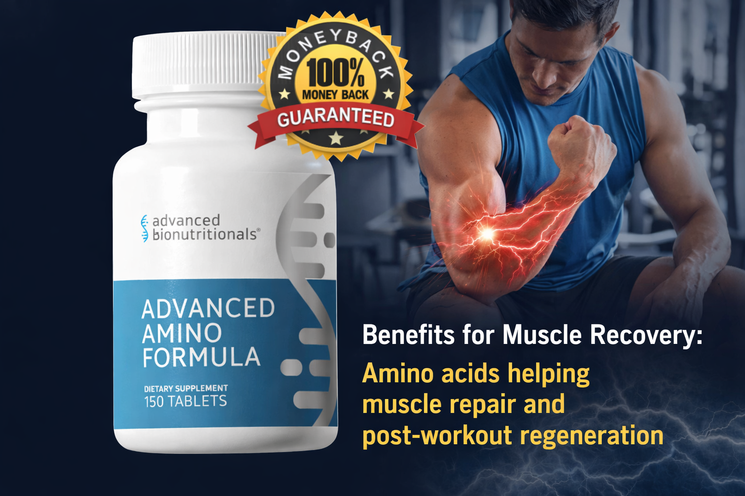 Advanced Amino Formula benefits for muscle recovery: amino acids helping muscle repair and post-workout regeneration