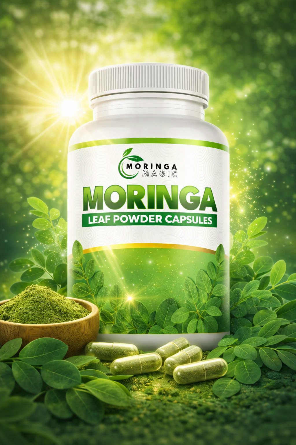 Fresh Moringa oleifera leaves, source of numerous health benefits